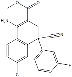 1-Amino-4-cyano-3,4-dihydro-6-chloro-4-(3-fluorophenyl)naphthalene-2-carboxylic acid methyl ester,,结构式