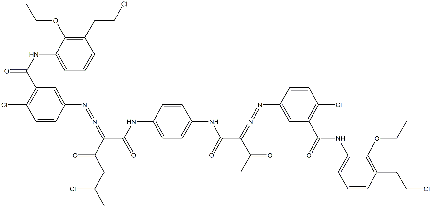 3,3'-[2-(1-クロロエチル)-1,4-フェニレンビス[イミノカルボニル(アセチルメチレン)アゾ]]ビス[N-[3-(2-クロロエチル)-2-エトキシフェニル]-6-クロロベンズアミド] 化学構造式