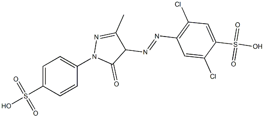 2,5-ジクロロ-4-[[[4,5-ジヒドロ-3-メチル-5-オキソ-1-(4-スルホフェニル)-1H-ピラゾール]-4-イル]アゾ]ベンゼンスルホン酸 化学構造式