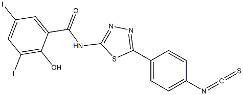 2-Hydroxy-3,5-diiodo-N-[5-[4-isothiocyanatophenyl]-1,3,4-thiadiazol-2-yl]benzamide Struktur