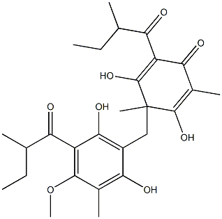 2,4-Dihydroxy-1,3-dimethyl-5-(2-methylbutanoyl)-3-[[2,6-dihydroxy-3-methyl-4-methoxy-5-(2-methylbutanoyl)phenyl]methyl]-1,4-cyclohexadien-6-one Structure