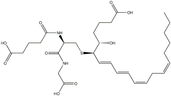 (5S,6R,7E,9E,11Z,14Z)-6-[[(R)-2-[(4-カルボキシ-1-オキソブチル)アミノ]-3-オキソ-3-[(カルボキシメチル)アミノ]プロピル]チオ]-5-ヒドロキシ-7,9,11,14-イコサテトラエン酸 化学構造式