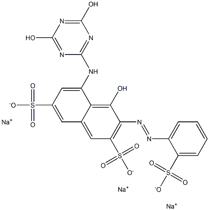 5-(4,6-Dihydroxy-1,3,5-triazin-2-ylamino)-4-hydroxy-3-(o-sulfophenylazo)-2,7-naphthalenedisulfonic acid trisodium salt,,结构式