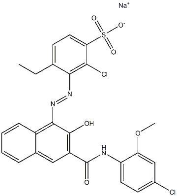 2-クロロ-4-エチル-3-[[3-[[(4-クロロ-2-メトキシフェニル)アミノ]カルボニル]-2-ヒドロキシ-1-ナフチル]アゾ]ベンゼンスルホン酸ナトリウム 化学構造式