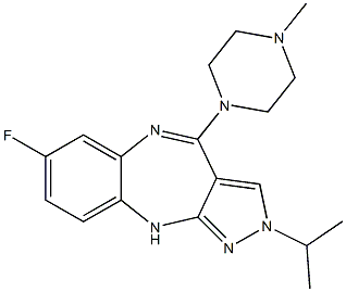 2-Isopropyl-4-(4-methylpiperazin-1-yl)-7-fluoro-2,10-dihydropyrazolo[3,4-b][1,5]benzodiazepine 结构式