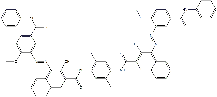 N,N'-(2,5-Dimethyl-1,4-phenylene)bis[4-[[2-methoxy-5-(phenylcarbamoyl)phenyl]azo]-3-hydroxy-2-naphthalenecarboxamide],,结构式