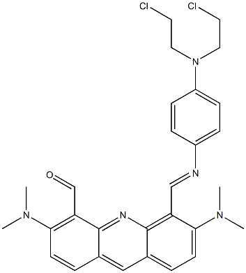 5-[[[4-[ビス(2-クロロエチル)アミノ]フェニル]イミノ]メチル]-3,6-ビス(ジメチルアミノ)-4-アクリジンカルボアルデヒド 化学構造式