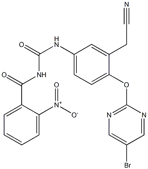 1-(2-ニトロベンゾイル)-3-[4-[(5-ブロモ-2-ピリミジニル)オキシ]-3-シアノメチルフェニル]尿素 化学構造式