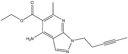 1-(3-ペンチニル)-4-アミノ-6-メチル-1H-ピラゾロ[3,4-b]ピリジン-5-カルボン酸エチル 化学構造式