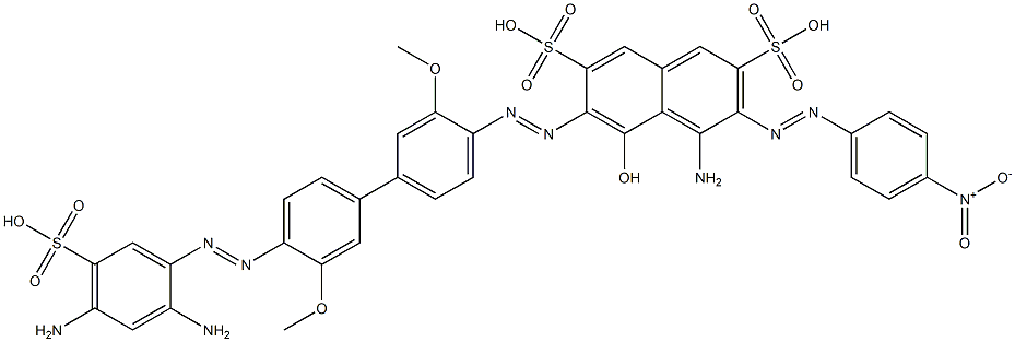 4-Amino-6-[[4'-[(2,4-diamino-5-sulfophenyl)azo]-3,3'-dimethoxy-1,1'-biphenyl-4-yl]azo]-5-hydroxy-3-[(4-nitrophenyl)azo]-2,7-naphthalenedisulfonic acid,,结构式