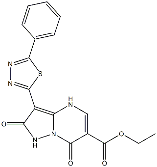 3-(5-フェニル-1,3,4-チアジアゾール-2-イル)-2,7(1H,4H)-ジオキソピラゾロ[1,5-a]ピリミジン-6-カルボン酸エチル 化学構造式