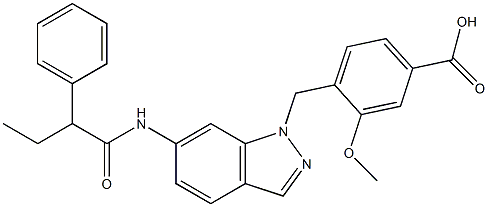 4-[6-(2-フェニルブチリルアミノ)-1H-インダゾール-1-イルメチル]-3-メトキシ安息香酸 化学構造式