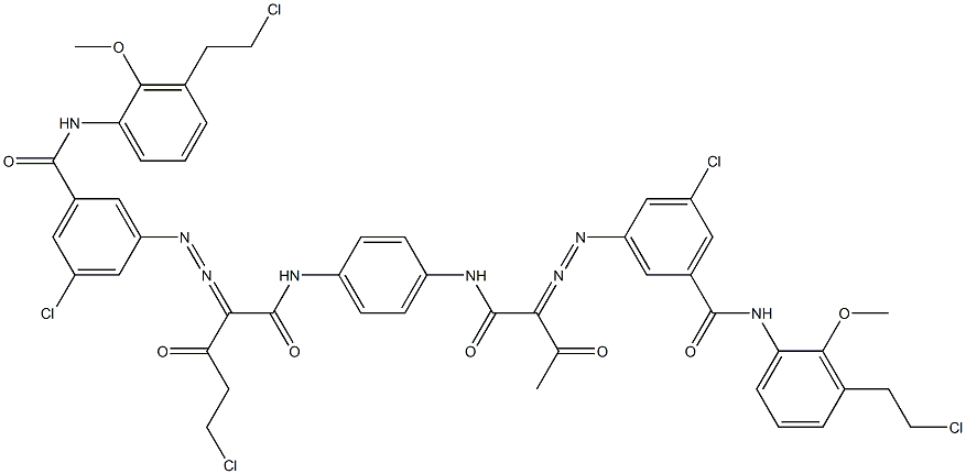 3,3'-[2-(Chloromethyl)-1,4-phenylenebis[iminocarbonyl(acetylmethylene)azo]]bis[N-[3-(2-chloroethyl)-2-methoxyphenyl]-5-chlorobenzamide],,结构式