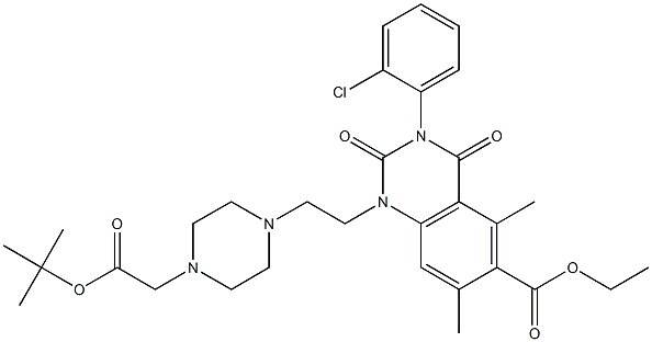 1,2,3,4-テトラヒドロ-3-(2-クロロフェニル)-1-[2-(4-tert-ブトキシカルボニルメチル-1-ピペラジニル)エチル]-5,7-ジメチル-2,4-ジオキソキナゾリン-6-カルボン酸エチル 化学構造式