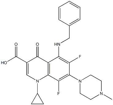 1-Cyclopropyl-6,8-difluoro-1,4-dihydro-5-benzylamino-7-(4-methyl-1-piperazinyl)-4-oxoquinoline-3-carboxylic acid Structure