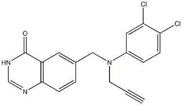 6-[N-(3,4-Dichlorophenyl)-N-(2-propynyl)aminomethyl]quinazolin-4(3H)-one Struktur