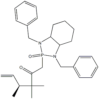 2-[(4S)-3,3,4-Trimethyl-2-oxo-5-hexenyl]-1,3-dibenzyloctahydro-1H-1,3,2-benzodiazaphosphole 2-oxide Struktur