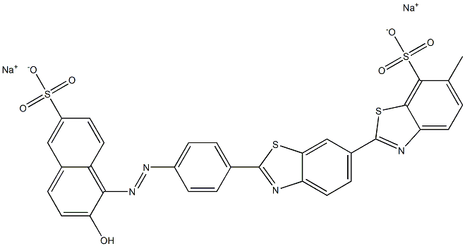 2'-[4-[(2-ヒドロキシ-6-スルホ-1-ナフチル)アゾ]フェニル]-6-メチル-2,6'-ビベンゾチアゾール-7-スルホン酸二ナトリウム 化学構造式
