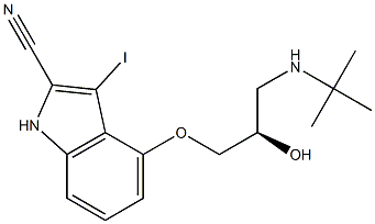 4-[(R)-3-[(1,1-ジメチルエチル)アミノ]-2-ヒドロキシプロポキシ]-3-ヨード-1H-インドール-2-カルボニトリル 化学構造式