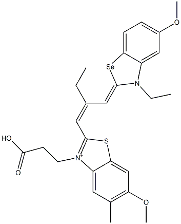 3-(2-Carboxyethyl)-2-[2-[(3-ethyl-5-methoxy-3H-benzoselenazol-2-ylidene)methyl]-1-butenyl]-6-methoxy-5-methylbenzothiazolium Struktur