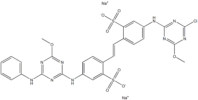 4-(4-Anilino-6-methoxy-1,3,5-triazin-2-ylamino)-4'-(4-chloro-6-methoxy-1,3,5-triazin-2-ylamino)-2,2'-stilbenedisulfonic acid disodium salt Struktur