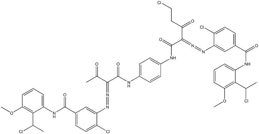 3,3'-[2-(Chloromethyl)-1,4-phenylenebis[iminocarbonyl(acetylmethylene)azo]]bis[N-[2-(1-chloroethyl)-3-methoxyphenyl]-4-chlorobenzamide],,结构式