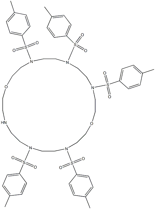 4,7,10,16,19-ペンタキス[(4-メチルフェニル)スルホニル]-1,13-ジオキサ-4,7,10,16,19,22-ヘキサアザシクロテトラコサン 化学構造式