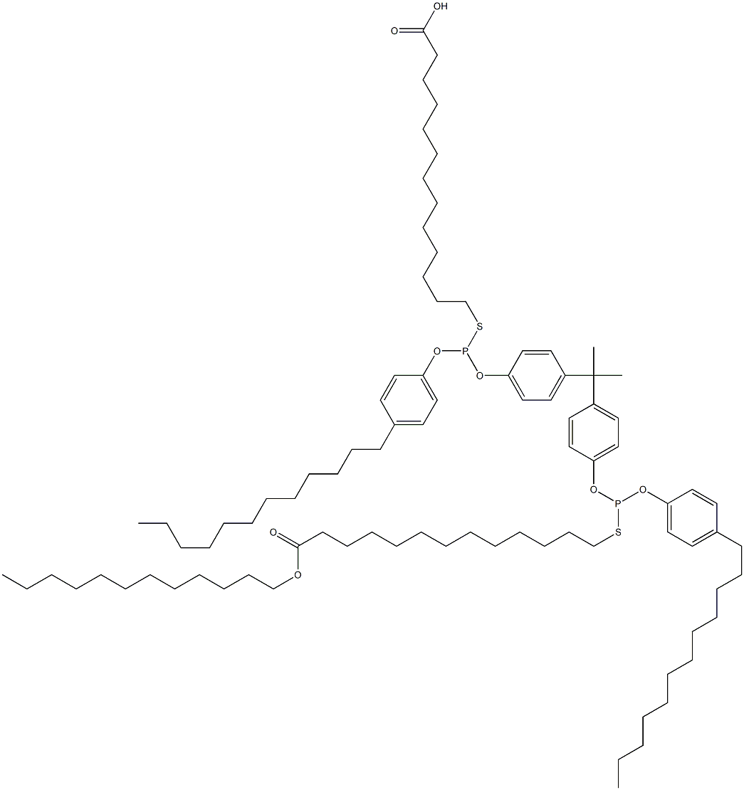 13,13'-[[Isopropylidenebis(4,1-phenyleneoxy)]bis[[(4-dodecylphenyl)oxy]phosphinediylthio]]bis(tridecanoic acid dodecyl) ester 结构式