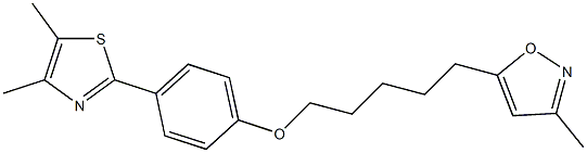 3-メチル-5-[5-[4-(4,5-ジメチル-2-チアゾリル)フェノキシ]ペンチル]イソオキサゾール 化学構造式