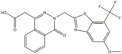 3-[(5-メトキシ-7-トリフルオロメチル-2-ベンゾチアゾリル)メチル]-3,4-ジヒドロ-4-オキソフタラジン-1-酢酸 化学構造式