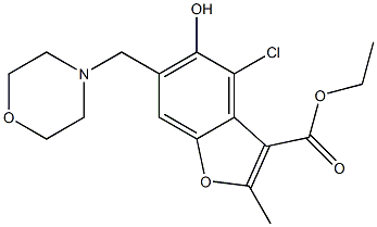 4-クロロ-5-ヒドロキシ-2-メチル-6-(モルホリノメチル)-3-ベンゾフランカルボン酸エチル 化学構造式