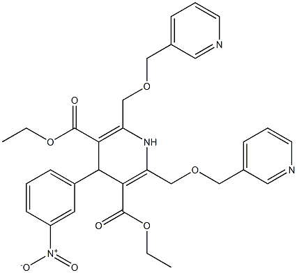 2,6-Bis(pyridin-3-ylmethoxymethyl)-4-(3-nitrophenyl)-1,4-dihydropyridine-3,5-dicarboxylic acid 3-ethyl 5-ethyl ester,,结构式