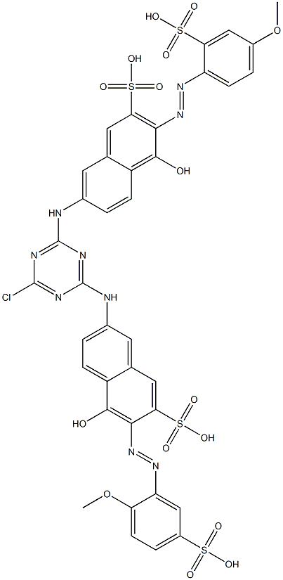 2-[[6-[[4-クロロ-6-[[5-ヒドロキシ-6-(2-メトキシ-5-スルホフェニルアゾ)-7-スルホ-2-ナフチル]アミノ]-1,3,5-トリアジン-2-イル]アミノ]-1-ヒドロキシ-3-スルホ-2-ナフチル]アゾ]-5-メトキシベンゼンスルホン酸 化学構造式