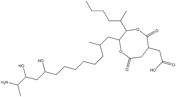 2-(12-Amino-9,11-dihydroxy-2-methyltridecyl)-3-(1-methylpentyl)-5,8-dioxo-1,4-dioxocane-6-acetic acid,,结构式