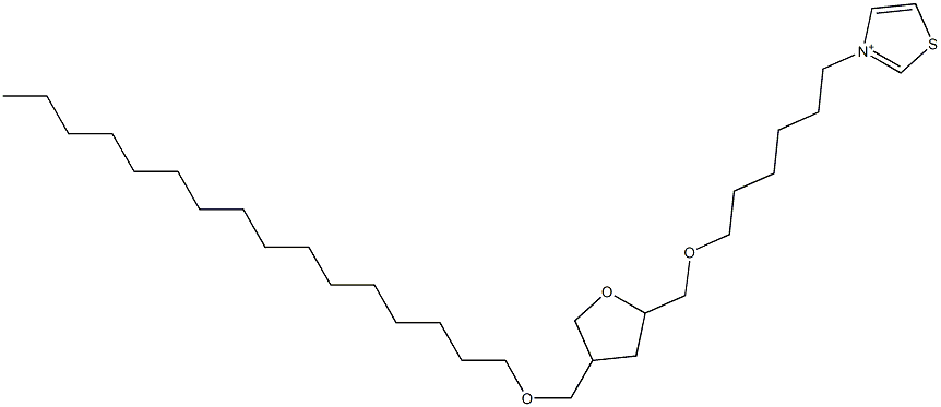 3-[6-[[Tetrahydro-4-hexadecyloxymethylfuran]-2-ylmethoxy]hexyl]thiazolium Struktur