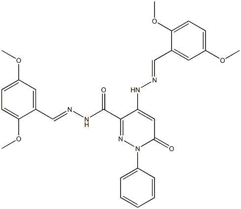 1,6-ジヒドロ-N'-(2,5-ジメトキシベンジリデン)-4-[N'-(2,5-ジメトキシベンジリデン)ヒドラジノ]-6-オキソ-1-フェニルピリダジン-3-カルボン酸ヒドラジド 化学構造式