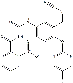 1-(2-ニトロベンゾイル)-3-[4-[(5-ブロモ-2-ピリミジニル)オキシ]-3-チオシアナトメチルフェニル]尿素 化学構造式