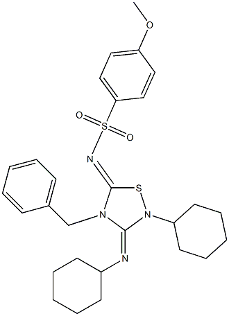 2-Cyclohexyl-3-cyclohexylimino-4-benzyl-5-(4-methoxyphenyl)sulfonylimino-1,2,4-thiadiazolidine Structure