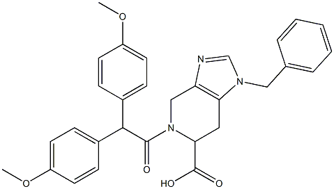 1-ベンジル-5-[ビス(4-メトキシフェニル)アセチル]-4,5,6,7-テトラヒドロ-1H-イミダゾ[4,5-c]ピリジン-6-カルボン酸 化学構造式