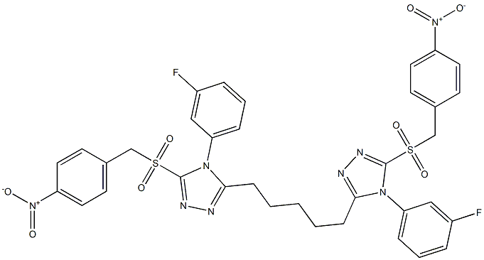 5,5'-(1,5-ペンタンジイル)ビス[4-(3-フルオロフェニル)-3-(4-ニトロベンジルスルホニル)-4H-1,2,4-トリアゾール] 化学構造式