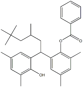 1-(2-ヒドロキシ-3,5-ジメチルフェニル)-1-(2-ベンゾイルオキシ-3,5-ジメチルフェニル)-3,5,5-トリメチルヘキサン 化学構造式