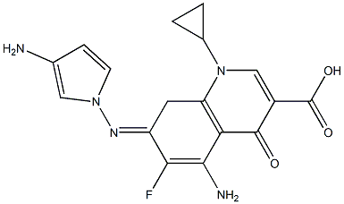 1-シクロプロピル-4-オキソ-5-アミノ-6-フルオロ-7-(3-アミノ-1-ピロリジニル)-1,4-ジヒドロキノリン-3-カルボン酸 化学構造式