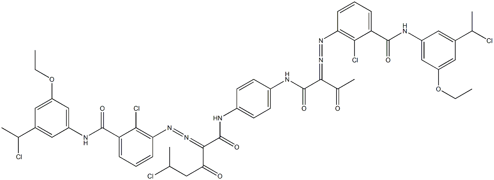 3,3'-[2-(1-Chloroethyl)-1,4-phenylenebis[iminocarbonyl(acetylmethylene)azo]]bis[N-[3-(1-chloroethyl)-5-ethoxyphenyl]-2-chlorobenzamide] Structure