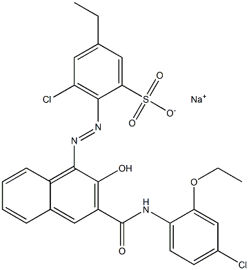 3-Chloro-5-ethyl-2-[[3-[[(4-chloro-2-ethoxyphenyl)amino]carbonyl]-2-hydroxy-1-naphtyl]azo]benzenesulfonic acid sodium salt,,结构式