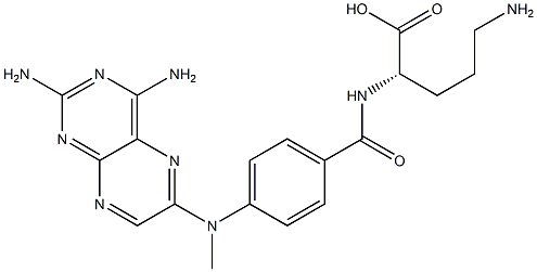 (S)-5-アミノ-2-[4-[N-(2,4-ジアミノプテリジン-6-イル)-N-メチルアミノ]ベンゾイルアミノ]吉草酸 化学構造式