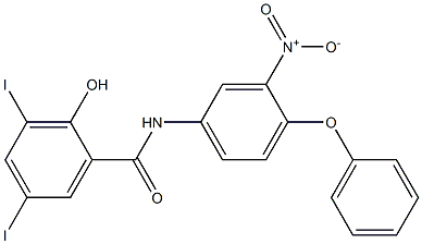 2-ヒドロキシ-3,5-ジヨード-N-[4-フェノキシ-3-ニトロフェニル]ベンズアミド 化学構造式