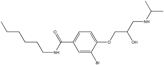 1-[4-[ヘキシルカルバモイル]-2-ブロモフェノキシ]-3-[イソプロピルアミノ]-2-プロパノール 化学構造式