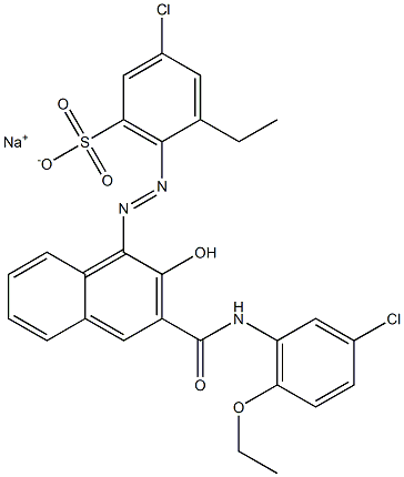 3-Chloro-5-ethyl-6-[[3-[[(3-chloro-6-ethoxyphenyl)amino]carbonyl]-2-hydroxy-1-naphtyl]azo]benzenesulfonic acid sodium salt,,结构式