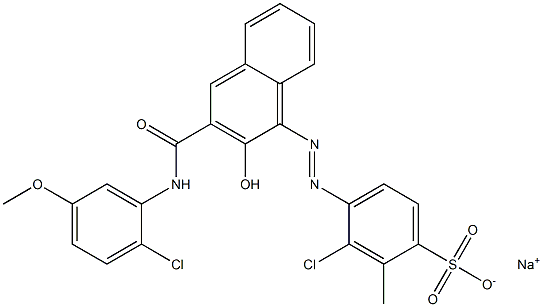 3-クロロ-2-メチル-4-[[3-[[(2-クロロ-5-メトキシフェニル)アミノ]カルボニル]-2-ヒドロキシ-1-ナフチル]アゾ]ベンゼンスルホン酸ナトリウム 化学構造式