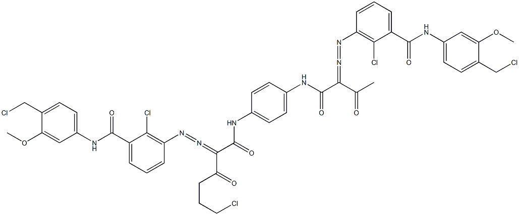 3,3'-[2-(2-Chloroethyl)-1,4-phenylenebis[iminocarbonyl(acetylmethylene)azo]]bis[N-[4-(chloromethyl)-3-methoxyphenyl]-2-chlorobenzamide],,结构式